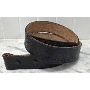 Western Black Leather Belt Tooled Eagles Size 34 NO BUCKLE  Rodeo Cowgirl Cowboy